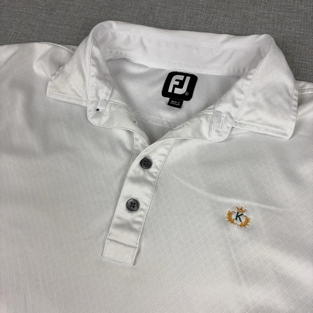 FootJoy Golf Polo Shirt Mens XL White Jacquard King Crest Short Sleeve Stretch